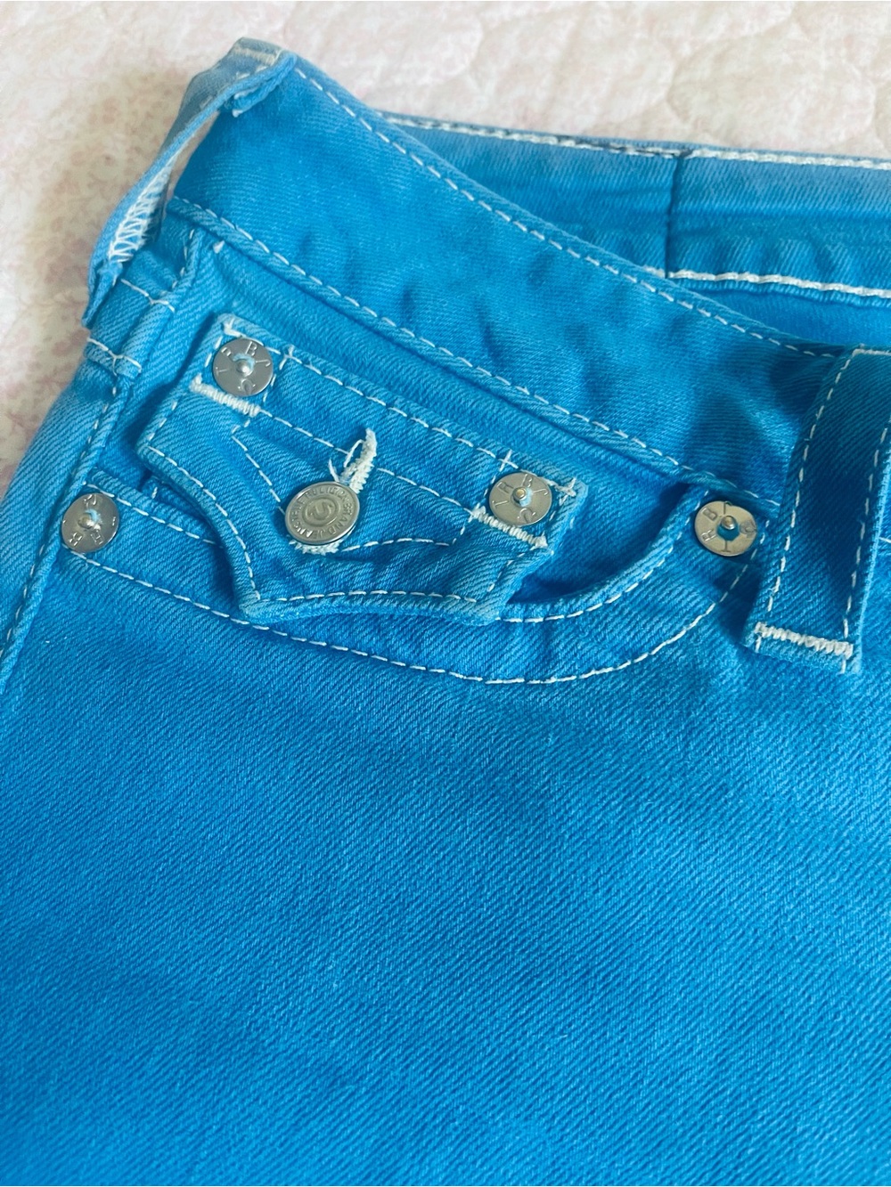 True Religion Women's Vibrant Turquoise Straight Leg Jeans